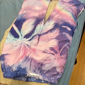 Colorful Feather Print Pants